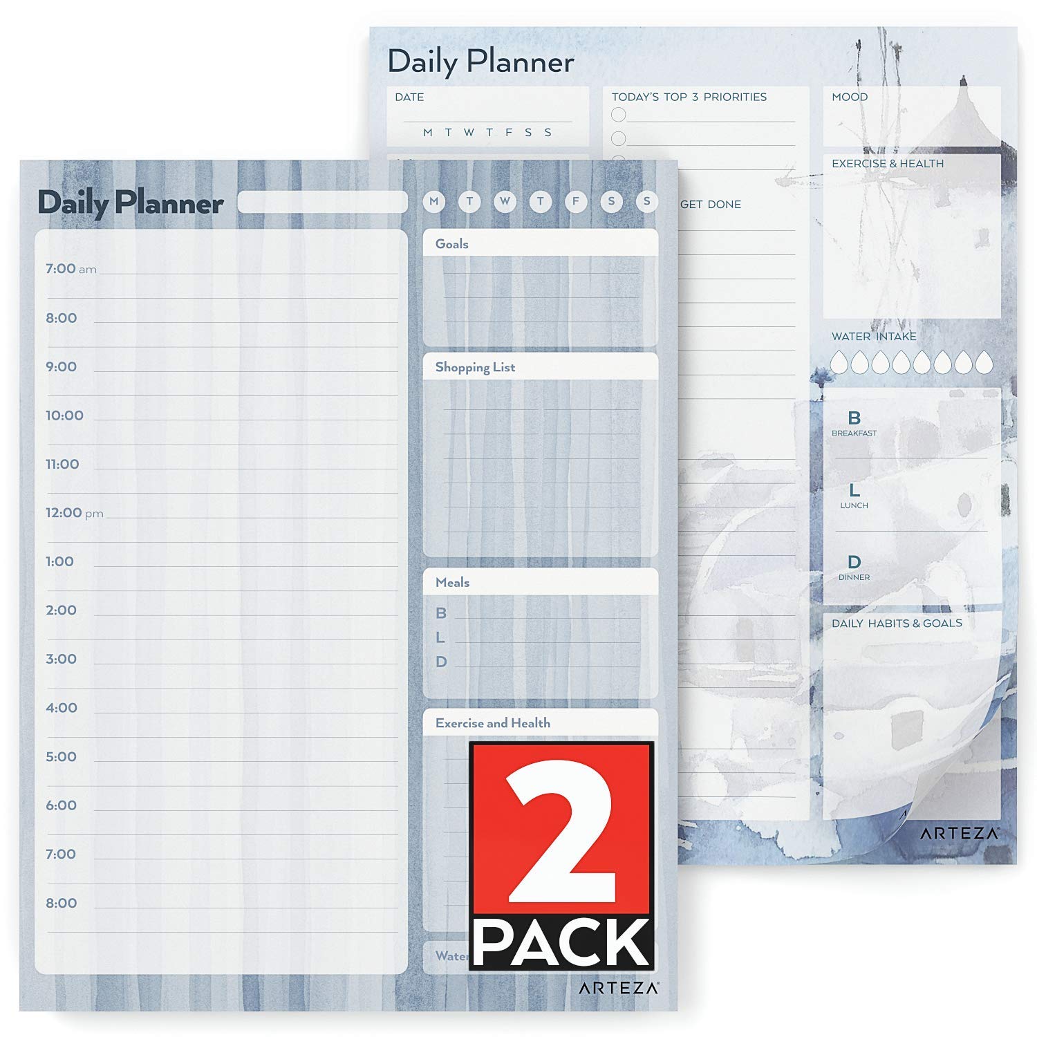 Arteza Daily Planner Pad, 21,5 x 29.2 cm, 80 Sheets, 100 Gsm, 2 Pack: a Daily To-Do Planner For Priorities, Meals, Tasks, Calendar Appointments, Exercise, Reminders, Thought For The Day