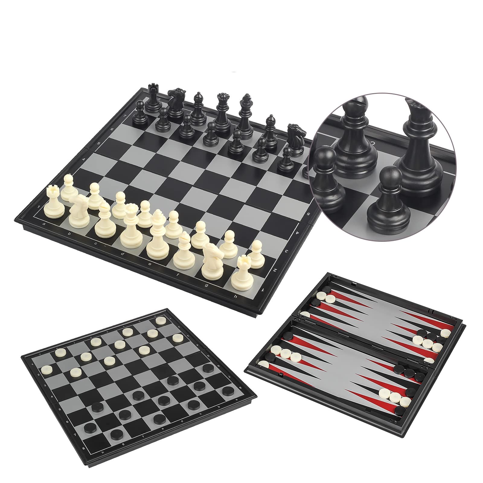 Andux Foldable Magnetic Three-in-one Board Game Set, Chess,Backgammon,Checkers CXYXQ-02 (L)
