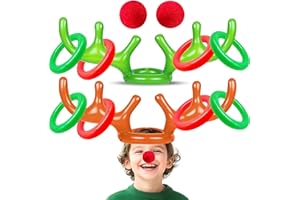 IGEEKID 2024 Inflatable Reindeer Antler Ring Toss Game 2 Pack Christmas Party Game Headband Inflatable Toys Kids Family Christmas Holiday Party Supplies Carnival Game(8 Rings,2 Antlers,2 Red Reindeer Nose)