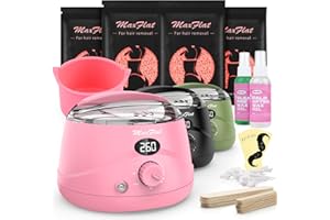Hard Wax Kit for Hair Removal - MaxFlat Wax Pot, 4 Bag Rose Hard Wax Beans (14.1oz), 20 Applicator Sticks for Full Body Waxing at Home