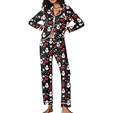 Ekouaer Pajamas Women's Long Sleeve Sleepwear Soft Button Down Loungewear Pjs Lounge Set Nightwear XS-XXL