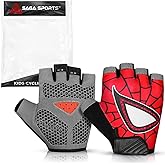 SAGA SPORTS Half Finger Kids Cycling Gloves| Non-Slip, Padded, Antislip, Fingerless Kids Bike Gloves for Boys and Girls | Ideal for BMX, MTB, Gymnastics