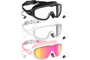 NSSIW Swimming-Goggles Adult Swim Goggles: Wide View with UV400 Protection Anti Fog No Leak for Men and Women 3 Pack