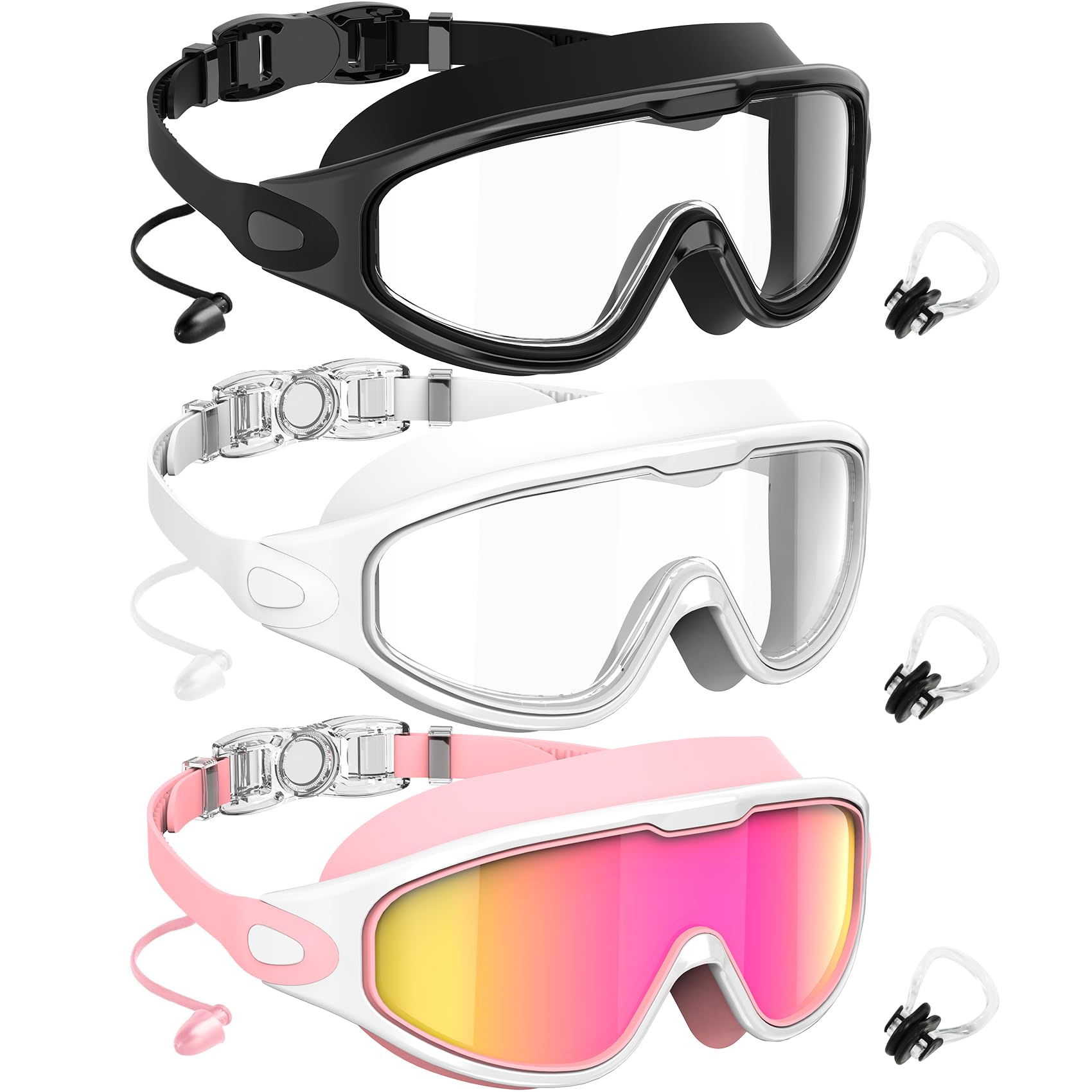 Photo 1 of NSSIW Goggles Swimming Adult Swim-Goggles: Wide View with UV400 Protection Anti Fog No Leak for Men and Women 3 Pack