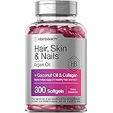 Horbäach Hair Skin and Nails Vitamins | 300 Softgels | with Biotin and Collagen | Infused with Argan Oil and Coconut Oil | Non-GMO, Gluten Free Supplement