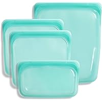 Stasher Platinum Silicone Food Grade Reusable Storage Bag, Aqua (Bundle 4-Pack Small) | Reduce Single-Use Plastic | Sous…