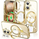 ESTPEAK Titanium Gold CD Mag-Stand Case for iPhone 16 Case with Invisible Magnetic Ring, [Fit for MagSafe] [Never Yellowing] Top Clear Phone Case Cover for iPhone 16 6.1" Men Women, Gold