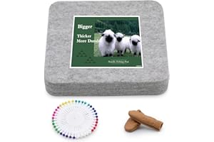 WONVOC Needle Felting Pad, 6x6x1'' Natural Wool Felting Mat, Needle Felting Supplies, with Finger Cots and 40 Straight Pins, for Wool Project Crafts