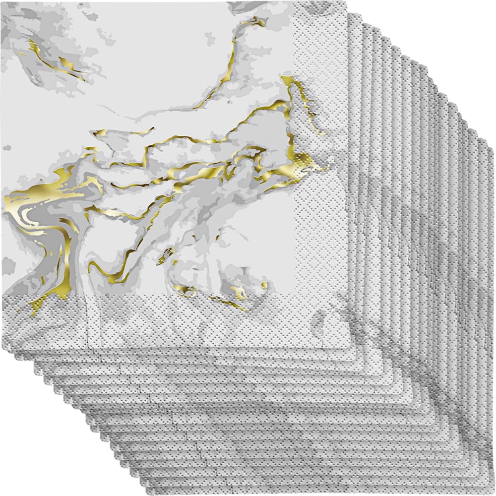Stunning Gold Foil Marble Luncheon Napkins (16cm) - Luxurious & Elegant Design - Perfect for Upscale Events & Celebrations - 20ct