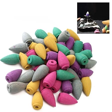 Xrten 50 Stücke Räucherkegel mit Rückfluss,Natürlicher Räucherkegel Duft,Sandelholz,Lavendel,Grüner Tee