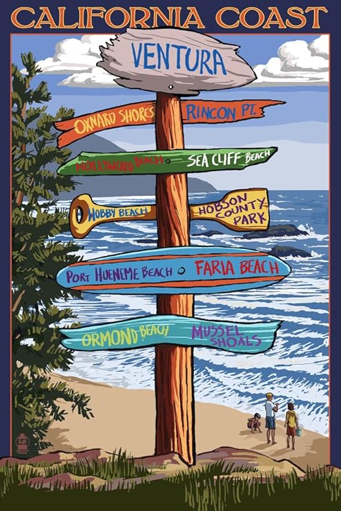 Amazon ポスター カリフォルニア州ベンチュラ 行き先案内ポール 36 X 54 Giclee Print Lant 36x54 インテリア オンライン通販