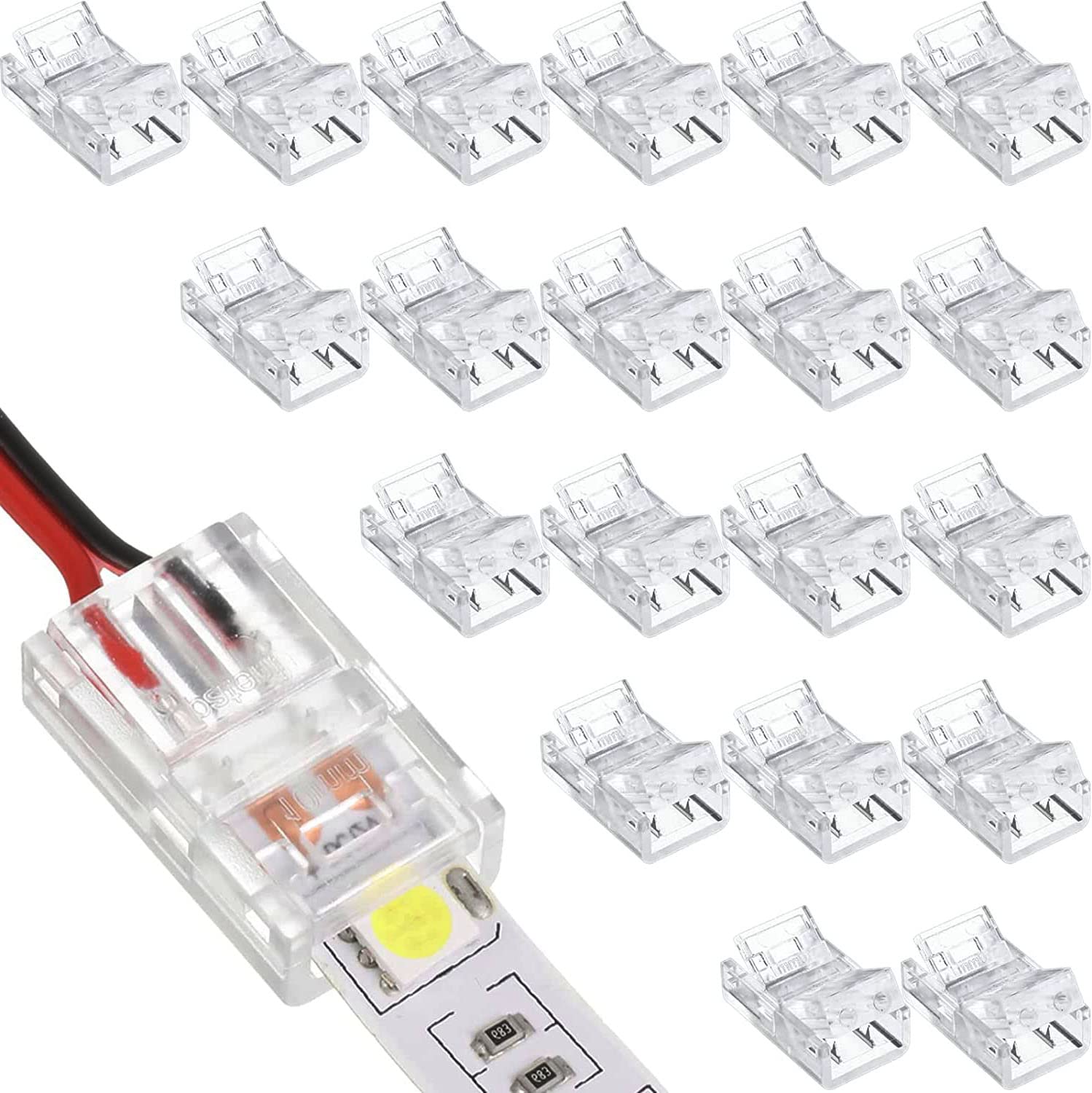 RUNCCI-YUN Pack of 20 LED connector 2 pin 10mm,Solderless LED connector,2 Pin LED Strip Light Connectors,Gapless Connector, for 10mm LED Strip to Wire Quick Connection