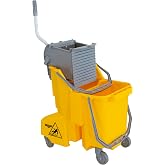UNGER Commercial Yellow Dual-Compartment Mop Bucket with Wringer COMBY | SmartColor Compatible; 8-gallon; Side-Press Wringer for Clean/Dirty Water Separation; Features rear-mounted dump spout