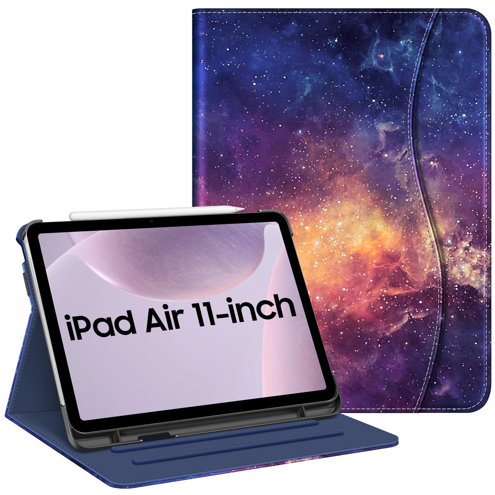 FINTIE Case for iPad Air 11 Inch M4 (2026)/M3 (2025)/M2 (2024), iPad Air 5th Generation (2022) 10.9 Inch - [Multi-Angle ] Folio Stand Protective Cover with Pencil Holder & Pocket, Galaxy