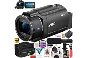 Sony FDR-AX43 4K UHD Handycam Camcorder with ZEISS 20x Optical Zoom Lens AX43 Video Recording Camera Bundle with Deco Gear Case + Condenser Microphone + 64GB Card + Filter Kit + Software & Accessories