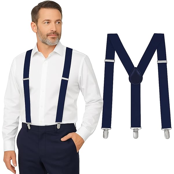 CONGARTENO Djustable Suspender Pants for Mens Navy Blue Single Tone Trousers Braces 3 Clips at Amazon Men's Clothing store CONGARTENO Djustable Suspender Pants for Mens Navy Blue Single Tone Trousers Braces 3 Clips at Amazon Men's Clothing store