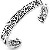 COOLSTEELANDBEYOND Mens Steel Cuff Bracelet with Etched Celtic Knot Design Open Bangle Wristband, Nordic Viking Jewelry