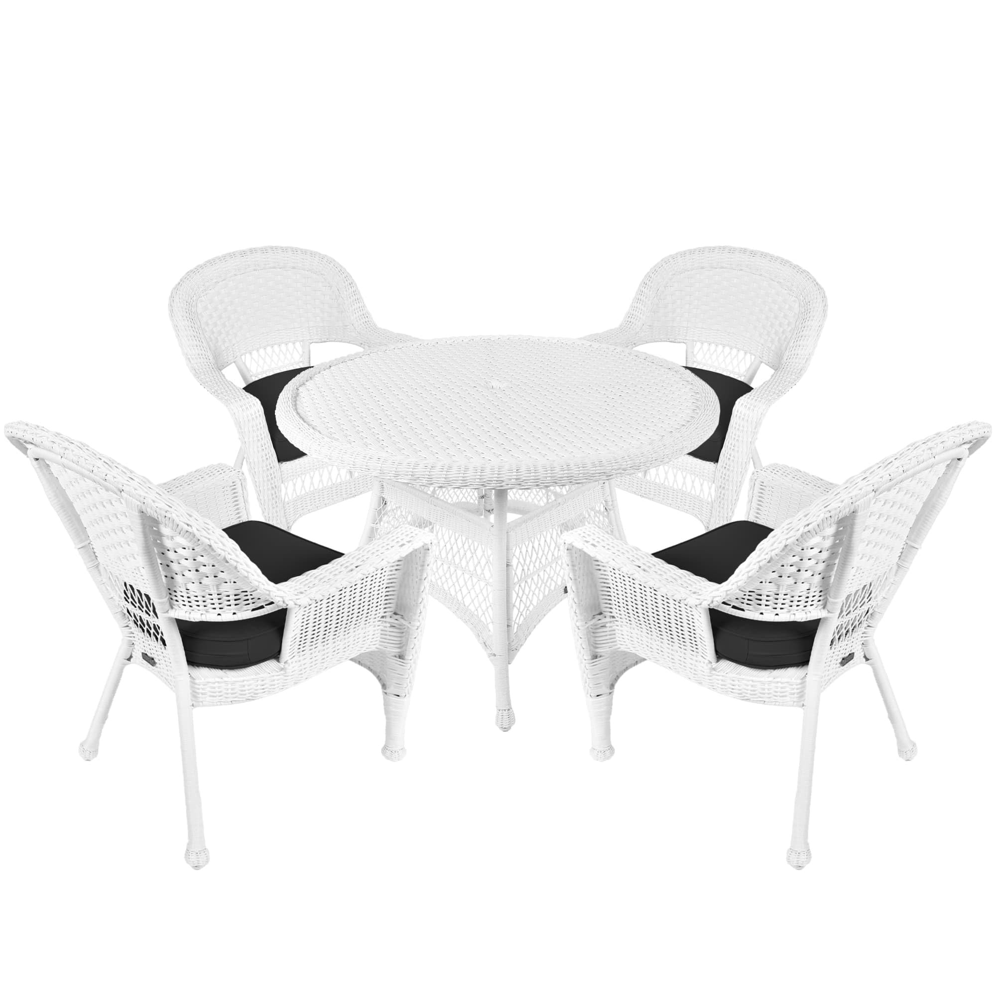 Photo 1 of **ONLY 2 CHAIRS WITH BLACK CUSHIONS/INCOMPLETE SET**Jeco 5 Piece Wicker Dining Set with with Black Cushions, White