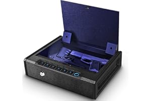 BBRKIN Upgraded Biometric Gun Safe for Pistols, Heavy Duty Fingerprint Handgun Safety Device, Hand Gun Safe Firearm Lock Box for Home Bedside Nightstand Car-with Led Light,Security Cable