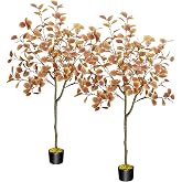 5FT Fall Trees 2pcs Autumn Eucalyptus Artificial Tree for Fall Porch Decor | Silk Fake Plants Faux Fall Trees for Outdoor Planters Farmhouse Home Indoor Decor Thanksgiving Christmas