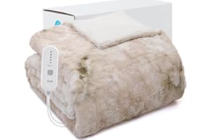 Dowin Electric Blanket Full Size,Faux Fur Heated Blanket 72"x84",Large Heating Blanket with Single Controller, 5 Heating Levels & 10 Hrs Auto-Off, ETL & Machine Washable,Beige