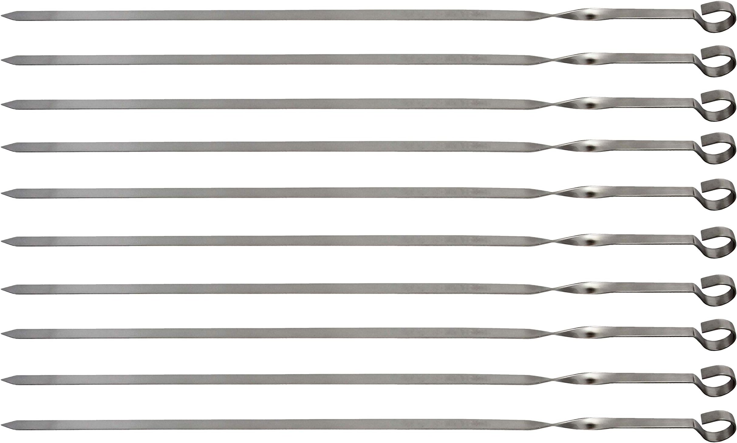 rukauf 10 high-quality barbecue skewers made of stainless steel, 60 cm, 1 cm wide, solid 2 mm thickness.