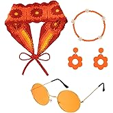 4 Pcs 60s 70s Hippie Accessories for Women Hippie Costume Accessories Set Flower Knit Headband Earrings Bracelet Sunglasses