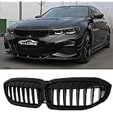 BILLDIO G20 Grill - Black Kidney Grille Compatible With 2019-2022 3 Series G20 316i/318i/320i/328i/330i/335i/340i，ABS Single Slat Gloss Black