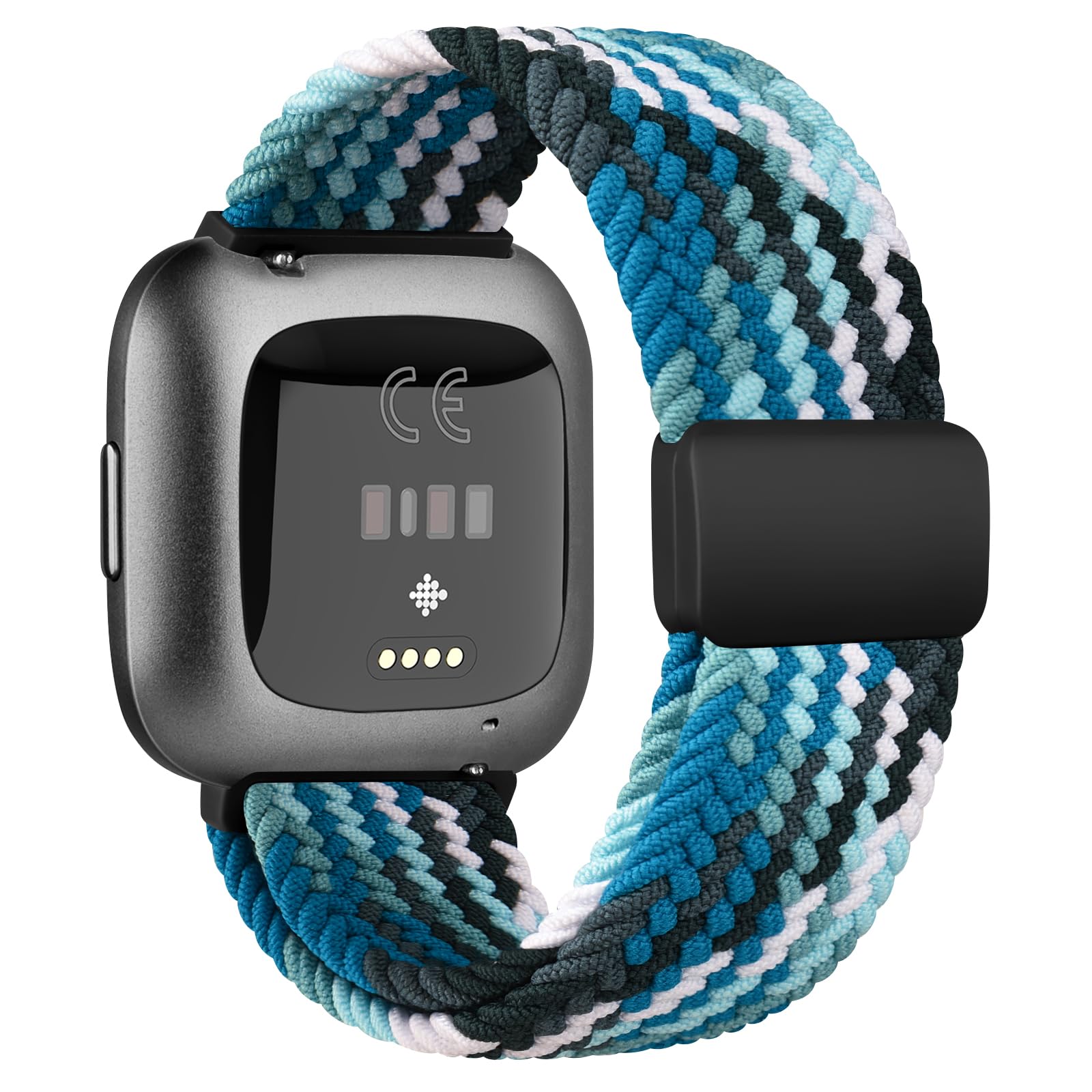 Braided Stretchy Straps Compatible with Fitbit Versa 2 Straps for Women Men,Fitbit Versa Strap,Soft Stretchy Adjustable Nylon Breathable Sport Strap for Fitbit Versa 2/Versa/Versa Lite/SE (Ocean Blue) — image 1
