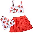 RAISEVERN Girls Swimsuit 3 Piece Bathing Suits Cute Quick Dry Bikini Tankini Sets with Cover Ups Beach Skirt for 5-12 Years