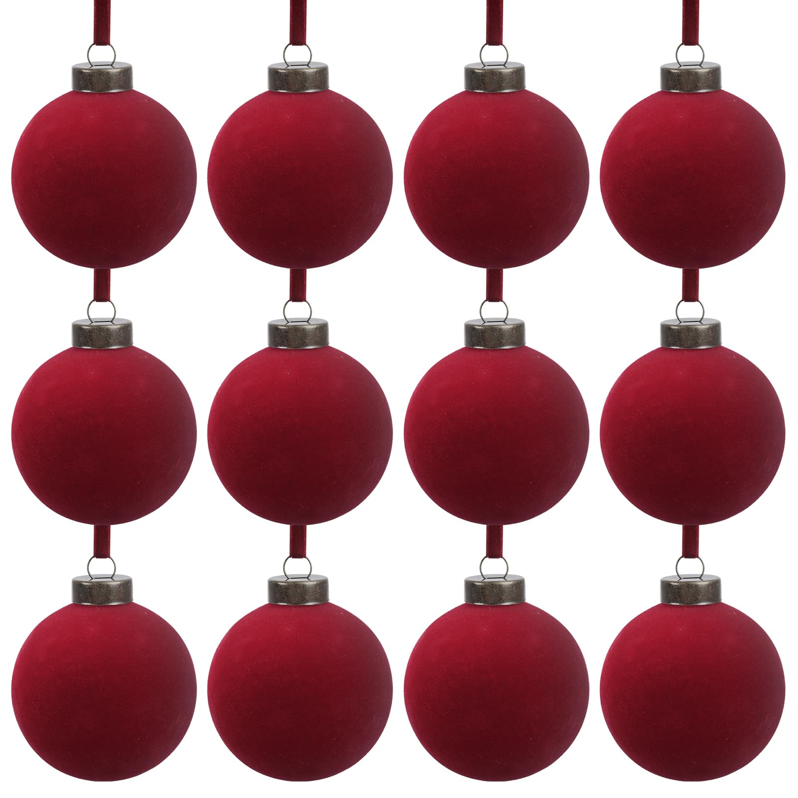 Photo 1 of 12 Pcs Velvet Christmas Balls Bulk Shatterproof Plastic Christmas Tree Decorations for Decorative Hanging Baubles (12, Wine red, 2.36Inch)