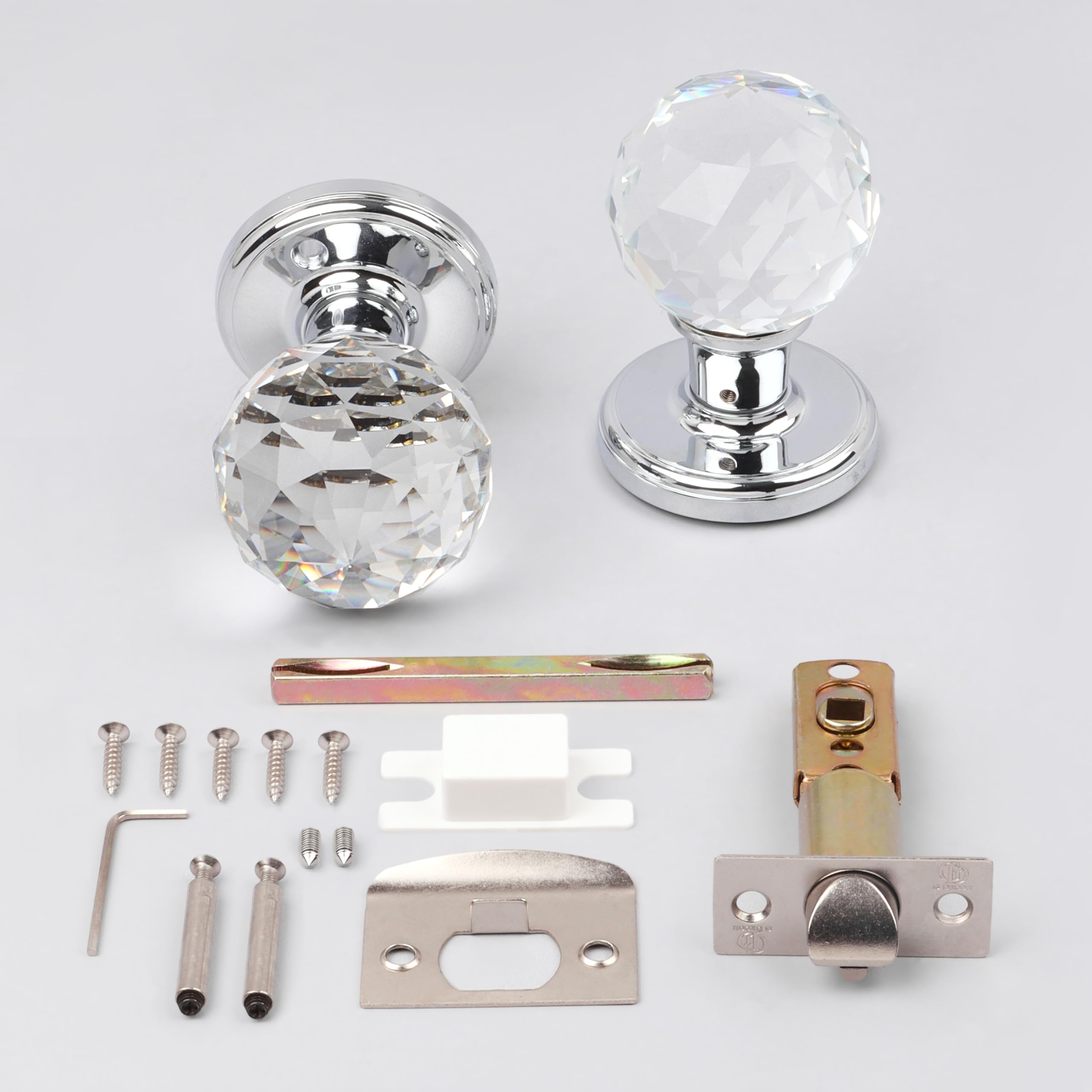 G Decor Crystal Round Clear Glass Mortice Door Knob Set Interior, Home Improvement Accessories, Bedroom Bathroom Kitchen Door Handles Knobs (Pair) 1519