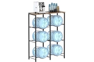 Arbuxzuy 5 Gallon Water Jug Holder, Water Jug Stand with Storage Rack, 3-Tiers Water Dispenser Stand, Water Bottle Stand for Kitchen, Office, Living Room, Brown