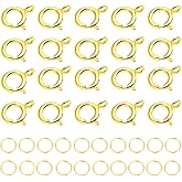 AD Beads Spring Clasps 14K Gold Plated and Silver Plated with Open Jump Rings Round Clasps for Necklaces Bracelet Or Jewelry Making (20Pcs Gold Plated)