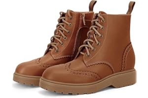 COUTGO Girls Ankle Boots Lace up Low Chunky Heel Lug Sole Combat Booties Side Zipper Outdoor Dress Walking Shoes Toddler Little Kid Big Kid