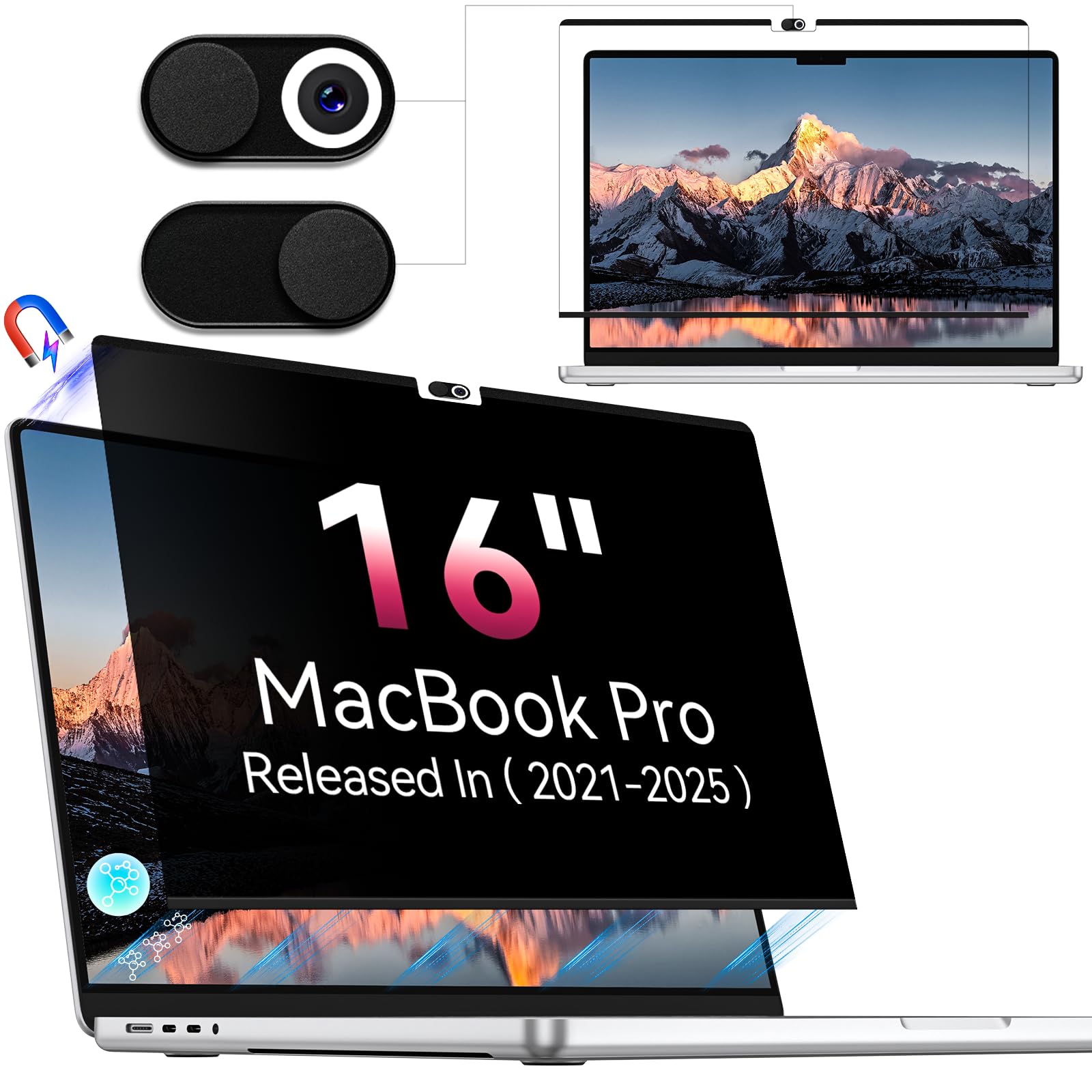 Magnetic Privacy Screen Compatible with MacBook Pro 16 Inch (2021-2025, M1, M2, M3, M4), 16inch Removable Matte Anti Blue Light Glare Private Filter Protector for Mac Pro 16.2