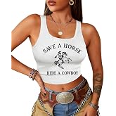 Western Tank Tops for Women: Cowgirl Crop Tank Tops Country Concert Outfit | Women's Vintage Cowboy Crop Tanks Casual Country Concert Crop Tops Rodeo Cowboy Sleeveless Graphic Tees