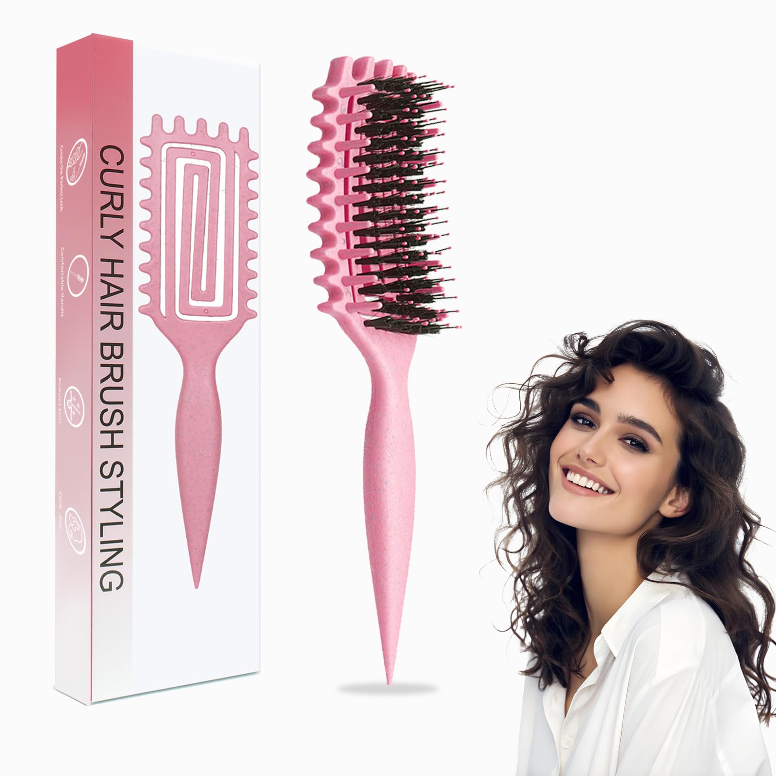 Photo 1 of Curl Defining Brush for Curly Hair, Curved Vented Brush for Faster Drying Hair, Detangling and Shaping to Reduce Pulling (Pink)