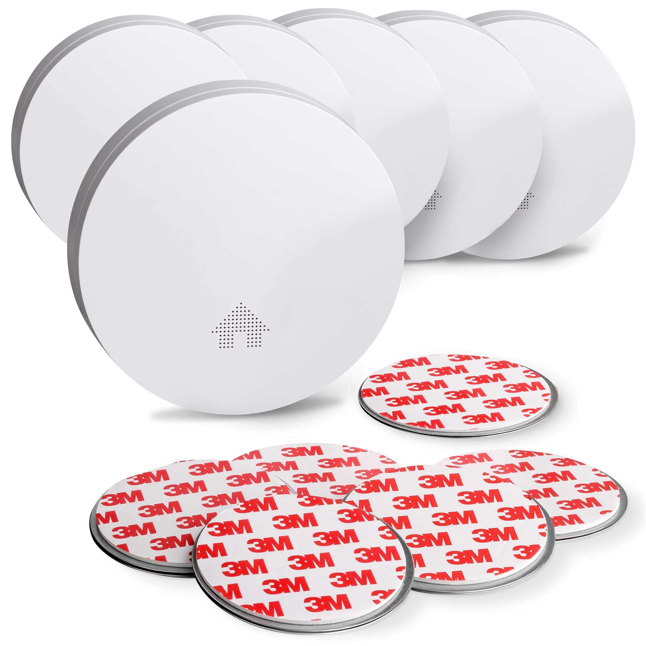 SEBSON 6x Smoke Alarm 10 Year Battery incl. Magnetic Pad, mute (10h / 10min), Lithium built-in Battery, VdS 3131, DIN EN 14604, Q-certified - Ø114x24mm
