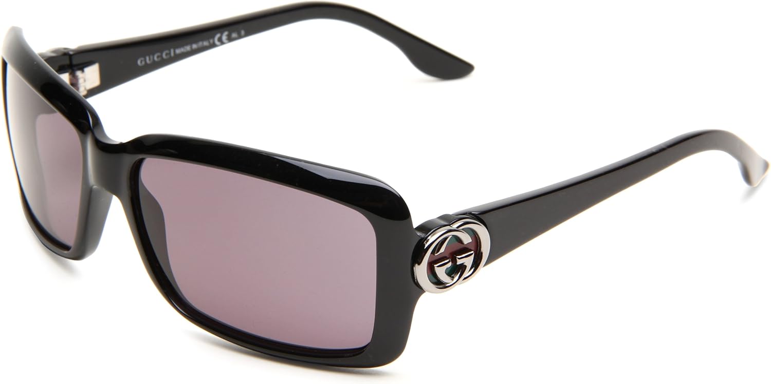 Gucci Women's 3111/S Rectangle Sunglasses, Black Frame/Dark Grey Lens