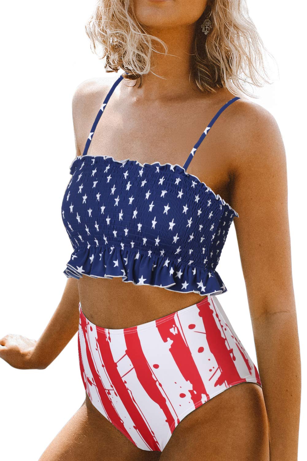 high waisted american flag bathing suit