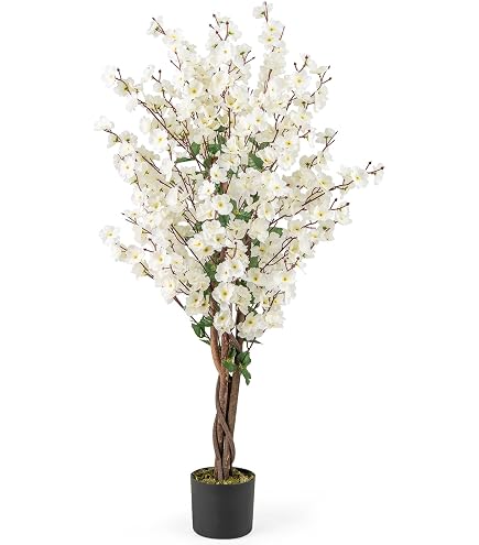 Goplus 6.5FT Artificial Cherry Blossom Tree - Pink Faux Flower Tree In Cement Pot For Indoor/Outdoor Decor