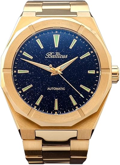 Amazon Co Jp Balticus メンズ アナログ 自動巻き 腕時計 ゴールド スター ダスト 日付なし 腕時計
