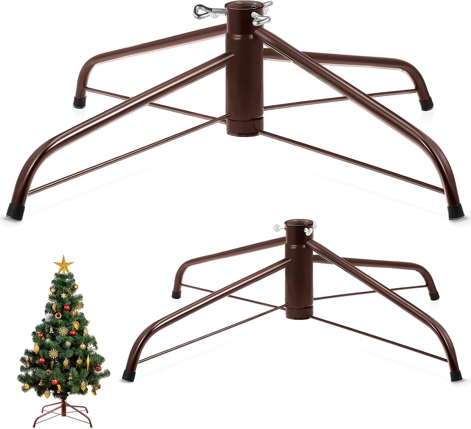 Tree Stands - 2 Pcs Christmas Tree Stand 24 Inch and 16 Inch Christmas Tree Stand Christmas Tree Folding Stand for Artificial Christmas Tree 6.5 to 8 Feet Live Trees Hold Standing Home and Party Decor (Coffee)