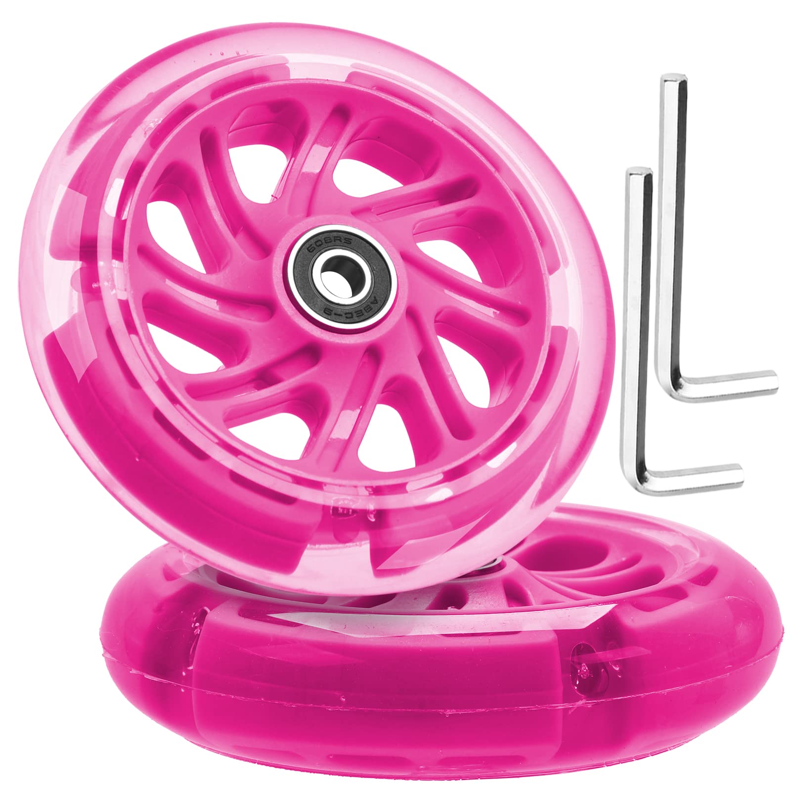 Photo 1 of 120mm x 28mm Light-up Kick Scooter Front Wheels 8mm OD Inline, LED Bearing Skateboard Silent Flash Wheel with Bearings ABEC-9 for Foldable Micro Mini 2-3-4 Wheel Kids Scooter Kickboard