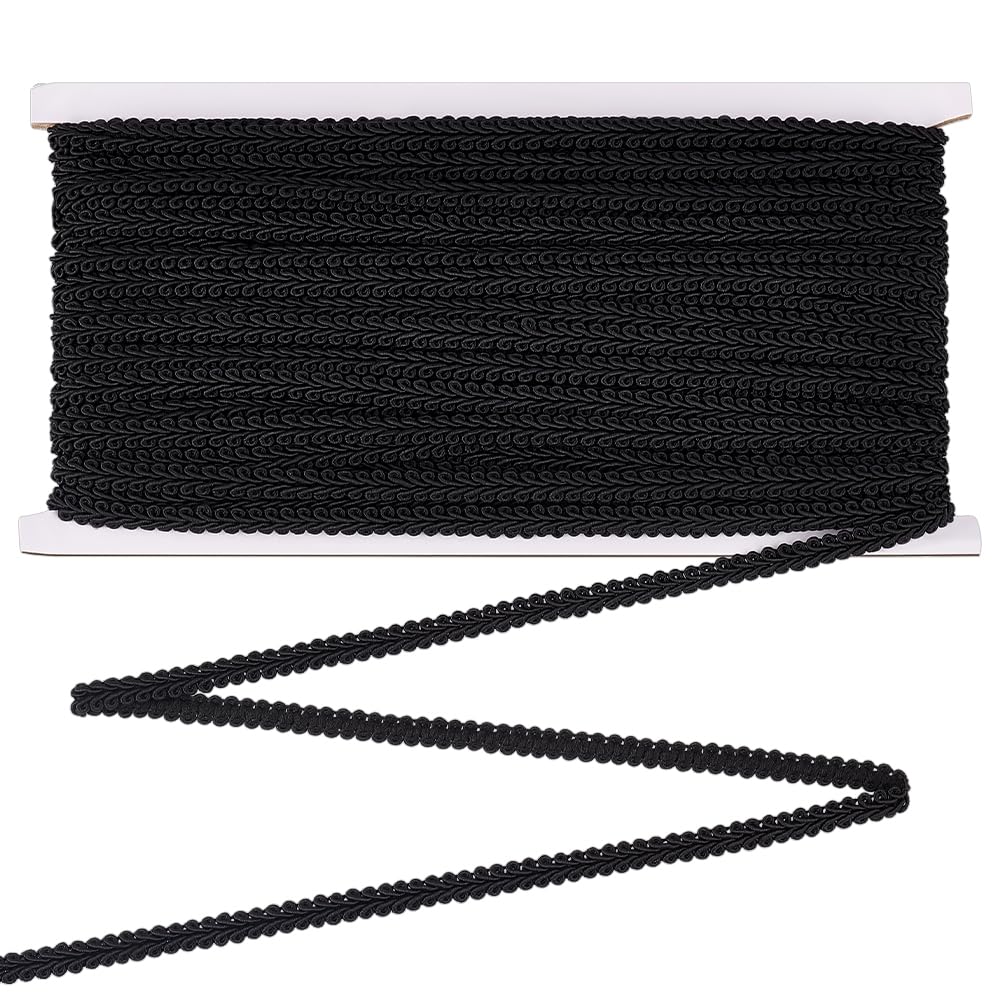 FINGERINSPIRE 27.3 Yards Polyester Woven Braid Trim 7.5mm Black Centipede Decorative Gimp Trim for DIY Crafts Sewing Curtain Slipcover Decoration