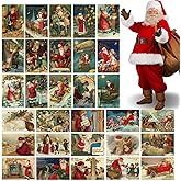 Tiejdhr 30pcs Vintage Christmas Postcards with 2 Polka Dot Stickers, Santa and Christmas Greeting Cards, Blank Retro Christmas Cards for Friends or Relatives Winter Holiday Party Supplies