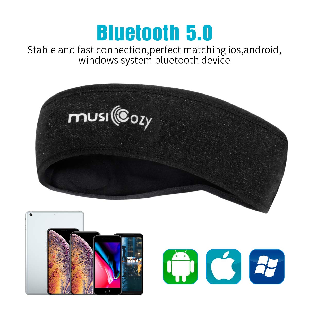 Bluetooth Sleep Headphones Eye Mask, Wu-minglu Sleep Mask Bluetooth Sleeping Headphones Headband Headphones for Sleeping Sleep Headphones Bluetooth Headbands Noise Cancelling,Black