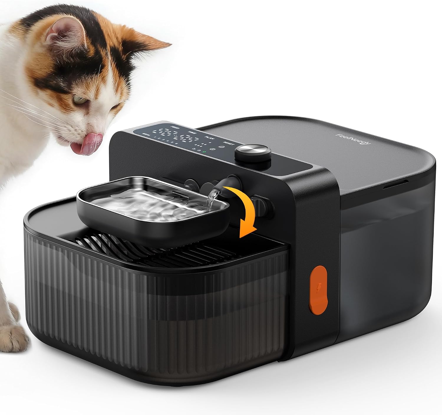 Cat Water Fountain – Filter-Free/Wastewater Separation/Pumpless FEELNEEDY Wireless Water Fountain Cats & Dogs,Stainless Steel Bowl,Fontaine Pour Chat,Water Fountain Indoor Cat Battery Operated, Black