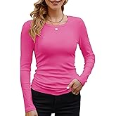 GEMBERA Womens Ribbed Long Sleeve Crewneck Casual Slim Basic Shirts Fitted Knit Tops